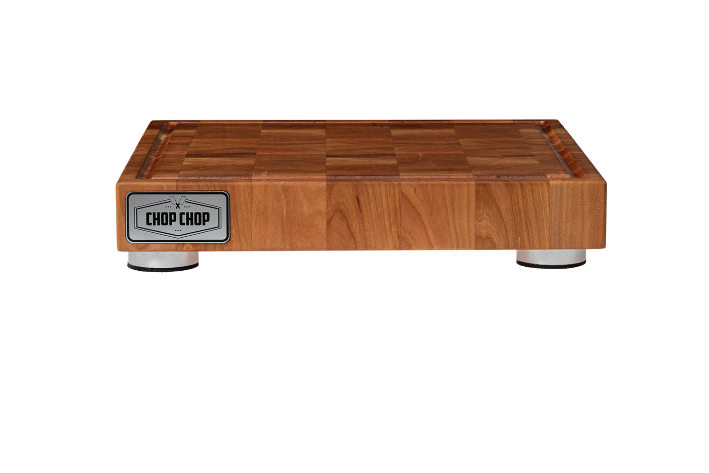 Butcher Block with Brushed Aluminium Stabilizers and Juice Groove (End Grain)