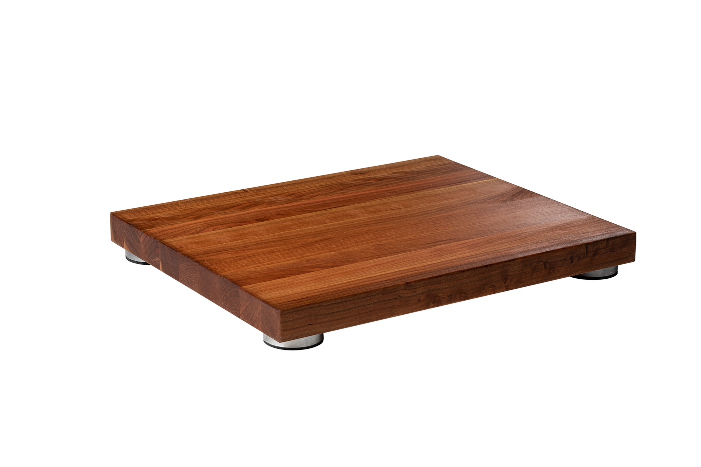 Cutting Board with Brushed Aluminium Stabilizers. 19'' Length, 1-1/2'' Height. (Flat Grain)