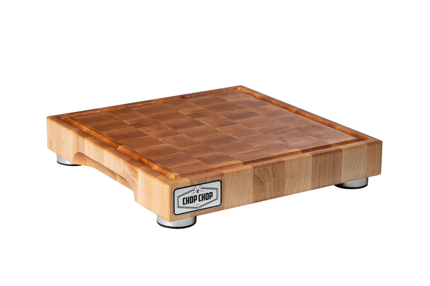 Butcher Block with Brushed Aluminium Stabilizers and Juice Groove (End Grain)