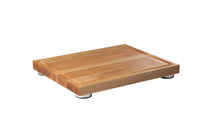 Cutting Board with Brushed Aluminium Stabilizers and Juice Groove. 19'' Lenght, 1-1/2'' Height. (Flat Grain)