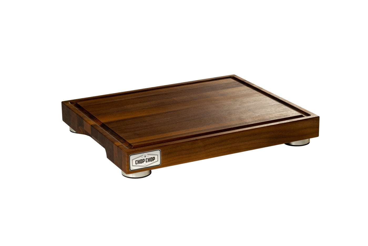Butcher Block with Brushed Aluminium Stabilizers and Juice Groove (Edge Grain)