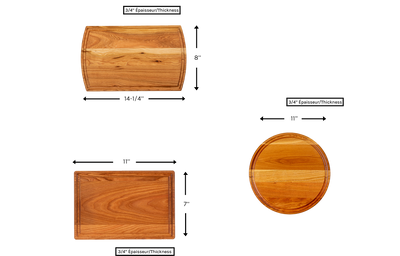Chop Chop cherry wood cutting board set of three, durable hardwood boards in different sizes for chopping and serving. Made in Quebec.